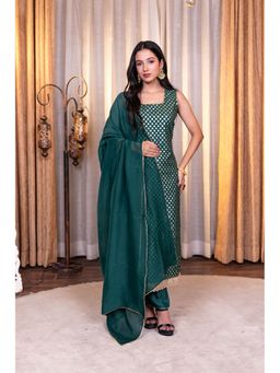 ADORNIA - Green Chanderi Silk Floral Kurta with Pant and Dupatta