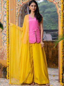 HOUSE OF JAMOTI - Butter Phin Pink Kurta with Palazzo and Dupatta