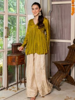 HOUSE OF JAMOTI - Olive Aura Green Peplum Kurti with Palazzo
