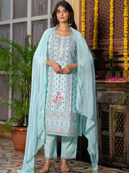 HOUSE OF JAMOTI - Aqua Blue Kurta with Pant and Dupatta