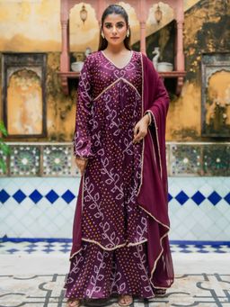 HOUSE OF JAMOTI - Ragini Bandhej Anarkali Kurta with Palazzo and Dupatta