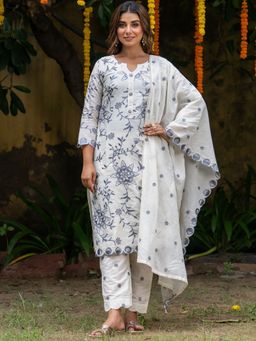 HOUSE OF JAMOTI - Ash Grace Embroidered Straight Kurta with Pant and Dupatta