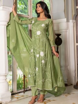 HOUSE OF JAMOTI - Verde Green Anarkali Kurta with Pant and Dupatta