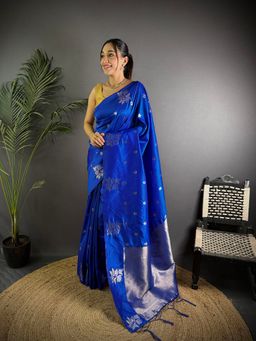 Elora - Royal Blue Lichi Silk Zari Weaving Banarasi Saree with Unstitched Blouse
