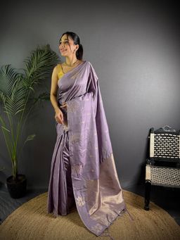 Elora - Lavender Lichi Silk Zari Weaving Banarasi Saree with Unstitched Blouse