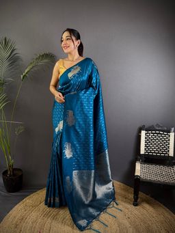 Elora - Blue Silk Zari Weaving Banarasi Saree with Unstitched Blouse