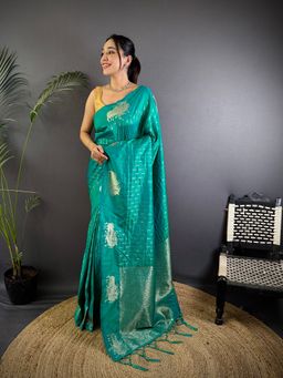 Elora - Teal Silk Zari Weaving Banarasi Saree with Unstitched Blouse