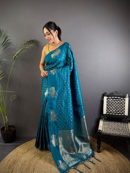 Elora - Blue Silk Zari Weaving Banarasi Saree with Unstitched Blouse