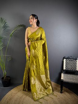 Elora - Green Silk Zari Weaving Banarasi Saree with Unstitched Blouse