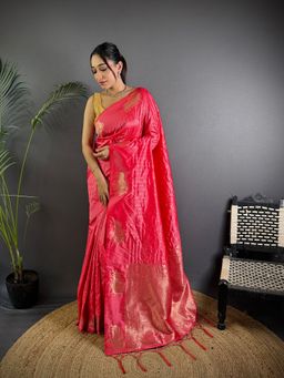Elora - Pink Silk Zari Weaving Banarasi Saree with Unstitched Blouse