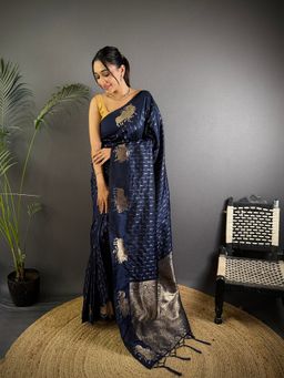 Elora - Blue Silk Zari Weaving Banarasi Saree with Unstitched Blouse