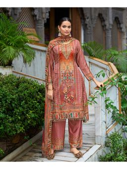 MOJILAA - Mauve Chinon Pakistani Printed Kurta and Palazzo with Dupatta