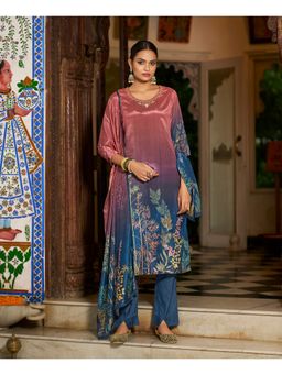 MOJILAA - Mauve Chinon Chiffon Floral Printed Kurta and Pant with Dupatta
