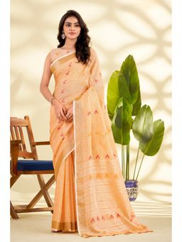 Mysilklove - Orange Linen Blend Woven Saree with Unstitched Blouse