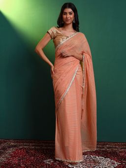 SALVIA SKY - Peach Georgette Lurex Saree with Unstitched Blouse