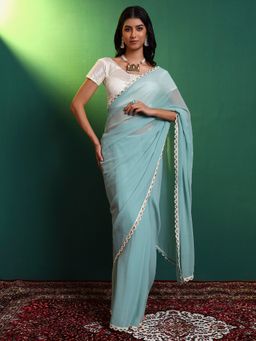 SALVIA SKY - Sapphire Georgette Embellished Saree with Unstitched Blouse