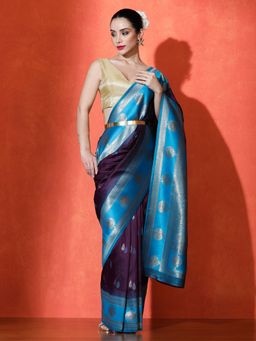 Sarha - Woven Design Katan Silk Saree Weave Blue Saree with Unstiched Blouse
