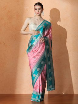 Sarha - Woven Design Katan Silk Saree Weave Pink Saree with Unstiched Blouse