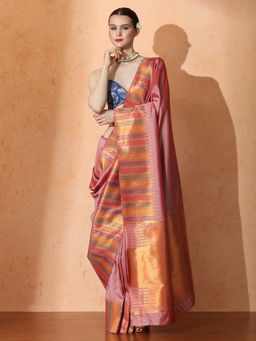 Sarha - Woven Design Katan Silk Saree Weave Pink Saree with Unstiched Blouse