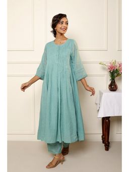 Studio Rabha - Kota Teal Textured Round Neck Kurta with Pant