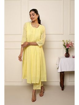 Studio Rabha - Kota Yellow Textured Round Neck Kurta with Pant