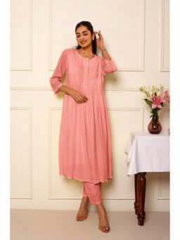 Studio Rabha - Kota Peach Textured Round Neck Kurta with Pant