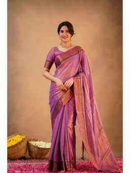 Sutisancha - Onion Elegance Temple Tissue Saree with Unstitched Blouse