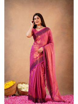 Sutisancha - Peach Elegance Temple Tissue Saree with Unstitched Blouse