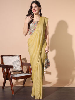 Chhabra 555 - Beige Pre-Stitched Embellished With Resham Embroidered Stitched Blouse & Purse