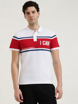 United Colors of Benetton - White Pure Cotton Relaxed Fit Typography Polo T-Shirt