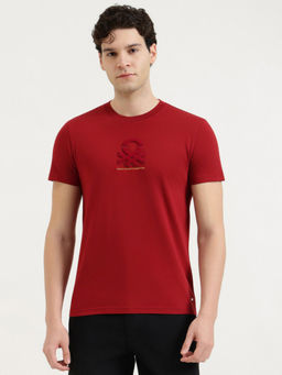 United Colors of Benetton - Red Pure Cotton Relaxed Fit Half Sleeves Solid T-Shirt