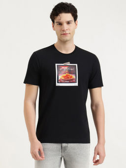 United Colors of Benetton - Black Pure Cotton Relaxed Fit Half Sleeves Graphic T-Shirt