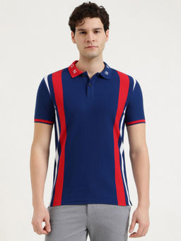 United Colors of Benetton - Blue Cotton Blend Relaxed Fit Stripes Polo T-Shirt
