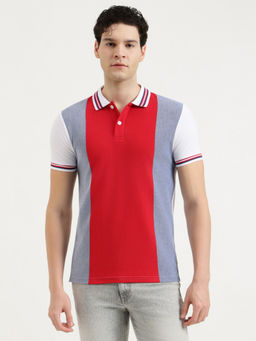 United Colors of Benetton - Multi-Color Cotton Blend Relaxed Fit Colorblock Polo T-Shirt