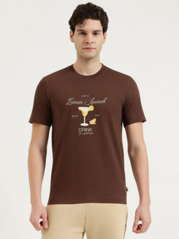 United Colors of Benetton - Brown Pure Cotton Relaxed Fit Half Sleeves Graphic T-Shirt