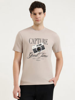 United Colors of Benetton - Beige Lycra Relaxed Fit Half Sleeves Graphic T-Shirt