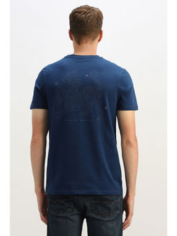 Allen Solly - Blue Cotton Half Sleeves Crew Neck Graphic T-Shirt