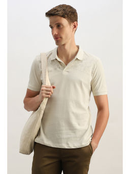 Allen Solly - Beige Cotton Half Sleeves Collar Neck Printed Polo T-Shirt