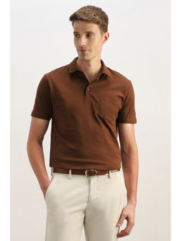 Allen Solly - Brown Cotton Half Sleeves Collar Neck Solid Polo T-Shirt