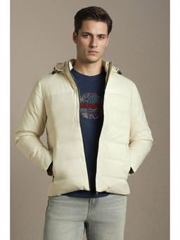 Louis Philippe - Cream Polyester Solid Hooded Puffer Jacket