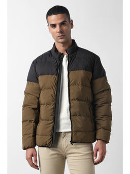 Van Heusen - Brown Polyester Colorblock High Neck Puffer Jacket