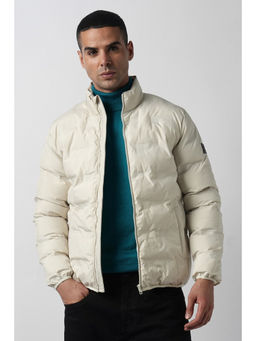 Van Heusen - White Polyester Solid High Neck Puffer Jacket