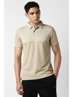 Van Heusen - Beige Cotton Blend Half Sleeves Textured Polo T-Shirt