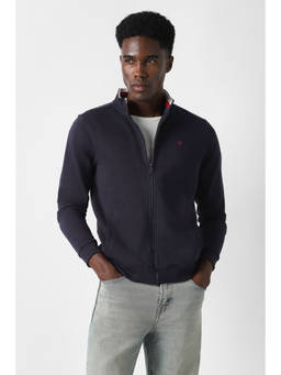 Van Heusen - Navy Blue Cotton Blend Regular Fit Full Sleeves Solid Sweatshirt