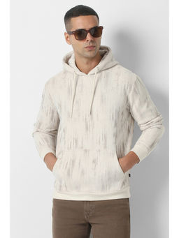 Van Heusen - White Cotton Blend Regular Fit Full Sleeves Printed Hoodie