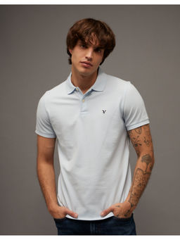 American Eagle - Blue Cotton Blend Half Sleeves Solid Polo T-Shirt