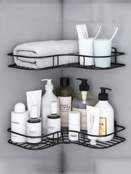 Plantex - Bathroom Corner Shelves (Black) (Pack Of 2)