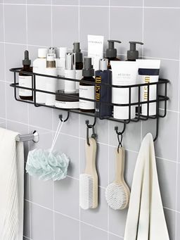 Plantex - Bathroom Shelf with Hooks (Black)