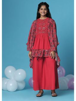KALKI FASHION - Pink Embroidered Kurta And Palazzo Set With Flared Sleeves (Set of 2)