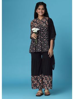 KALKI FASHION - Black Printed Kurta And Palazzo Set For Girls (Set of 3)
